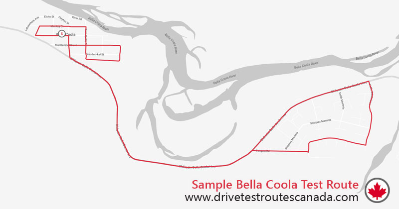 Bella Coola drive test route map