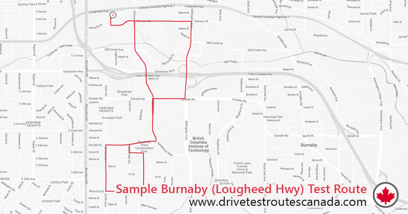 Burnaby drive test route map