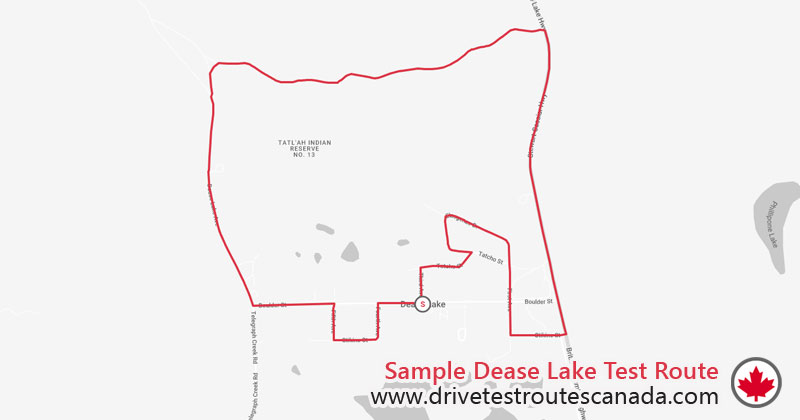 Dease Lake drive test route map